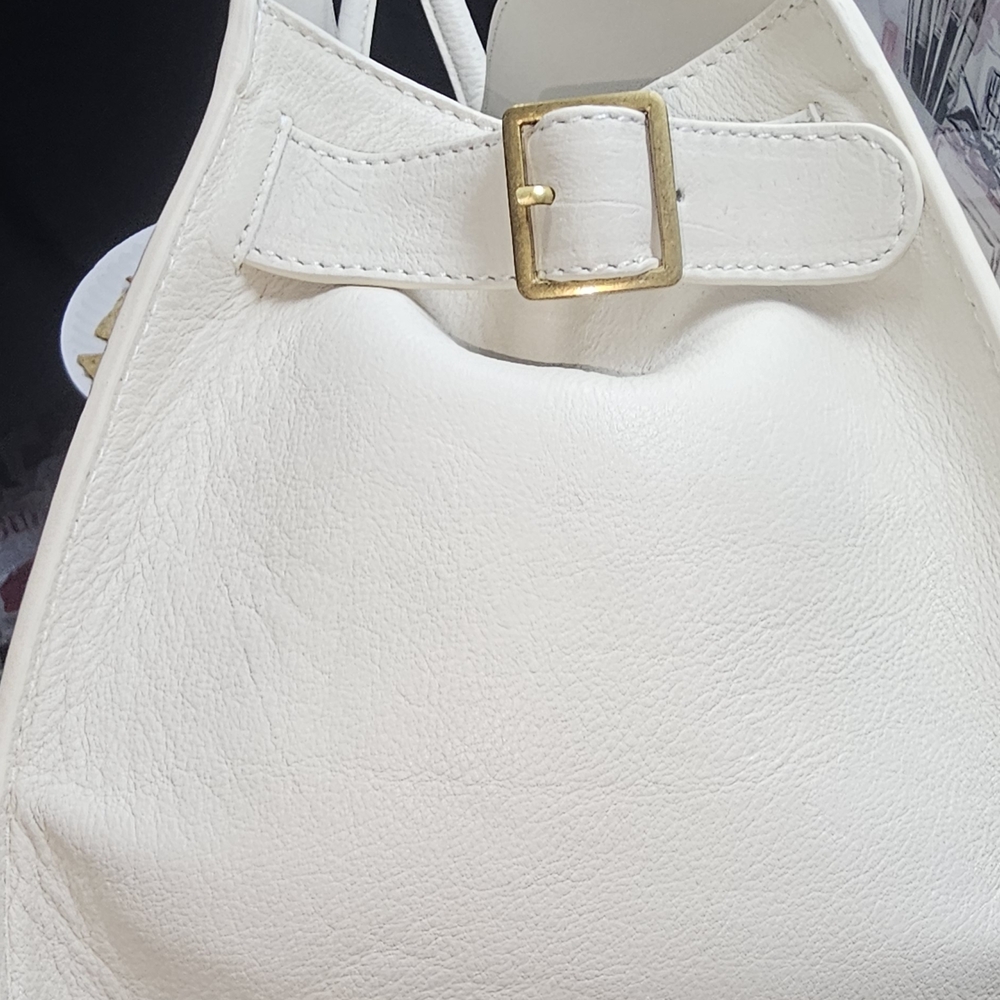 Genuine Creamy White Leather Satchel Handbag Shoulder Bag New with Tags - Picture 2 of 5